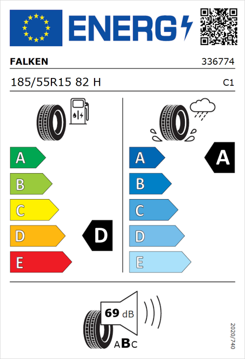 Tyre Label for Falken Sincera-SN110 185/55R15 82H
