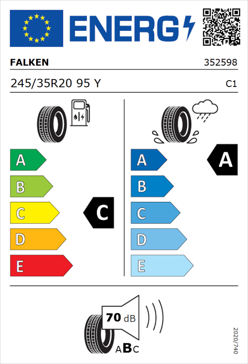 Tyre Label for Falken Azenis FK520 245/35R20 95Y