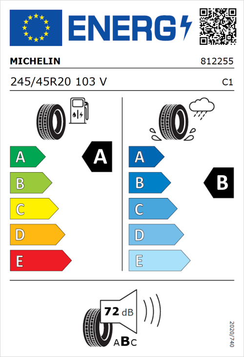 Tyre Label for Michelin Pilot Sport 4 SUV 245/45R20 103V