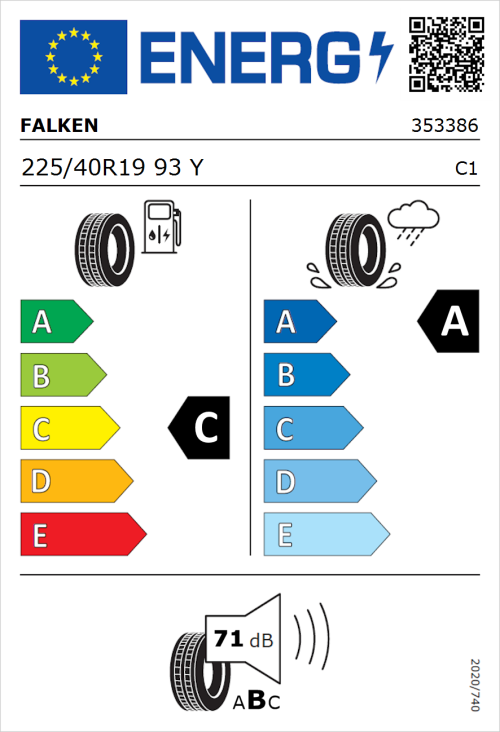 Tyre Label for Falken Azenis FK520 225/40R19 93Y