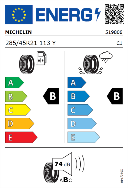 Tyre Label for Michelin Pilot Sport 4 SUV 285/45R21 113Y