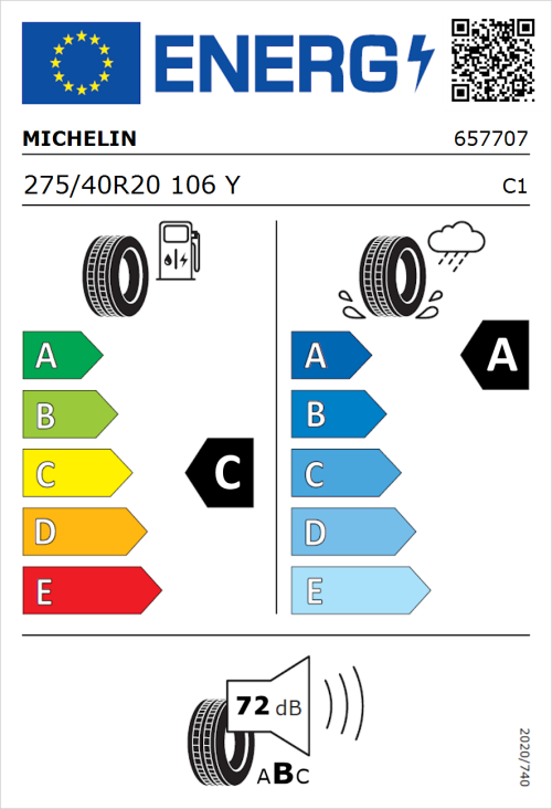 Tyre Label for Michelin Pilot Sport 4 SUV 275/40R20 106Y