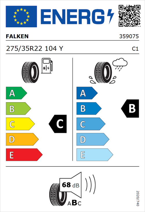 Tyre Label for Falken Azenis FK520 275/35R22 104Y