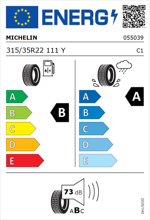 Tyre Label for Michelin Pilot Sport 4 SUV 315/35R22 111Y