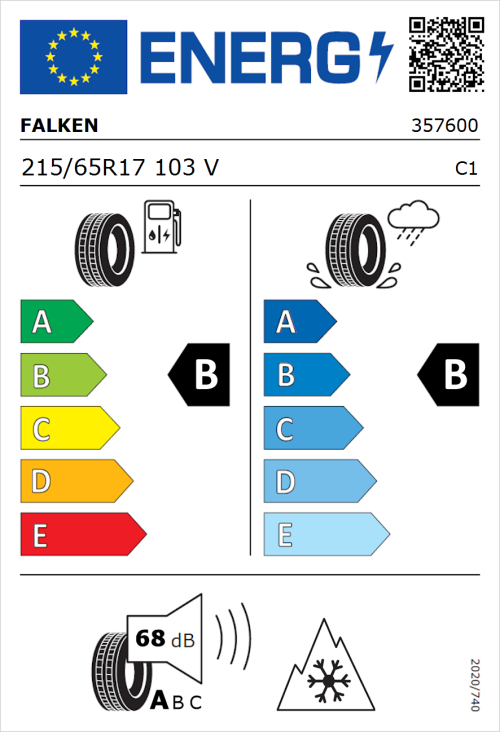Tyre Label for Falken Euroall Season AS220 215/65R17 103V