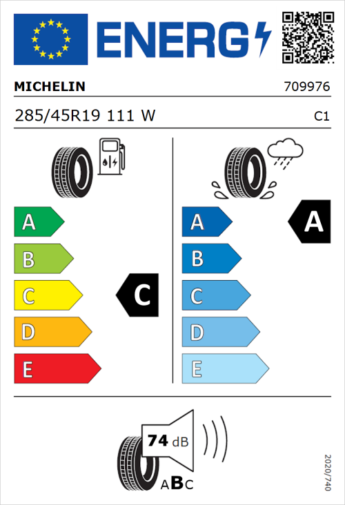 Tyre Label for Michelin Pilot Sport 4 SUV 285/45R19 111W