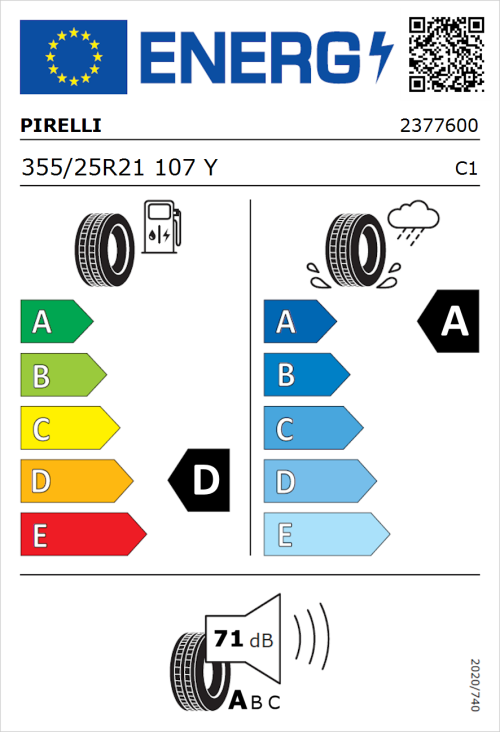 Tyre Label for Pirelli P Zero Corsa Assimetrico 355/25R21 107Y